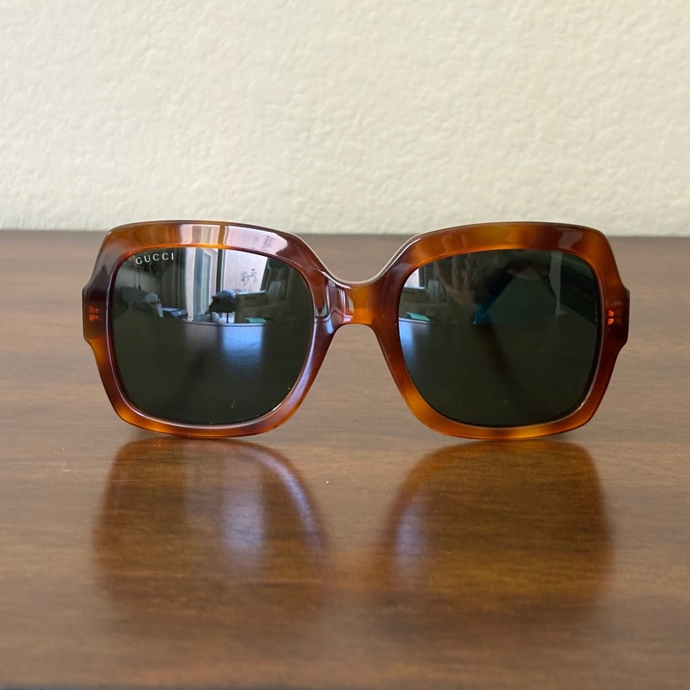 Gucci GG0036S Oversized Tortoiseshell Sunglasses Green Glitter Web Stripe-NWOT